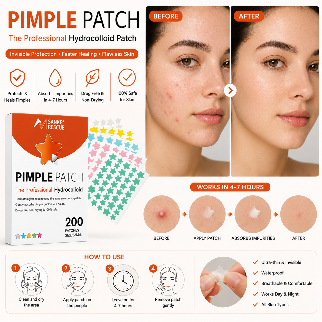 AcneClear™ Hydrocolloid Pimple Patch